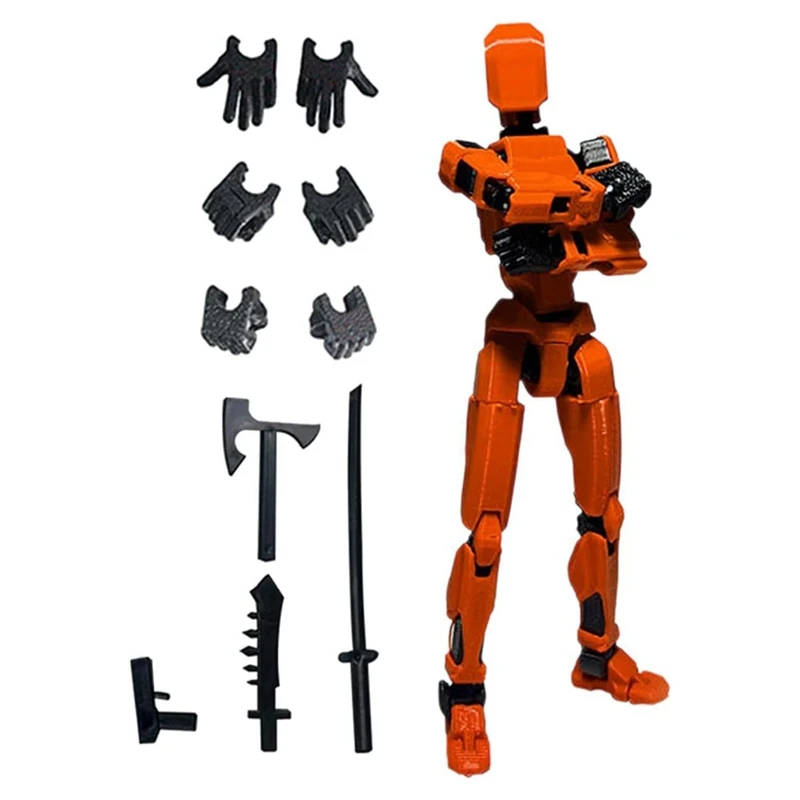 Robot action figure, 3d impresso com simulação completa, laranja, para animação stop motion