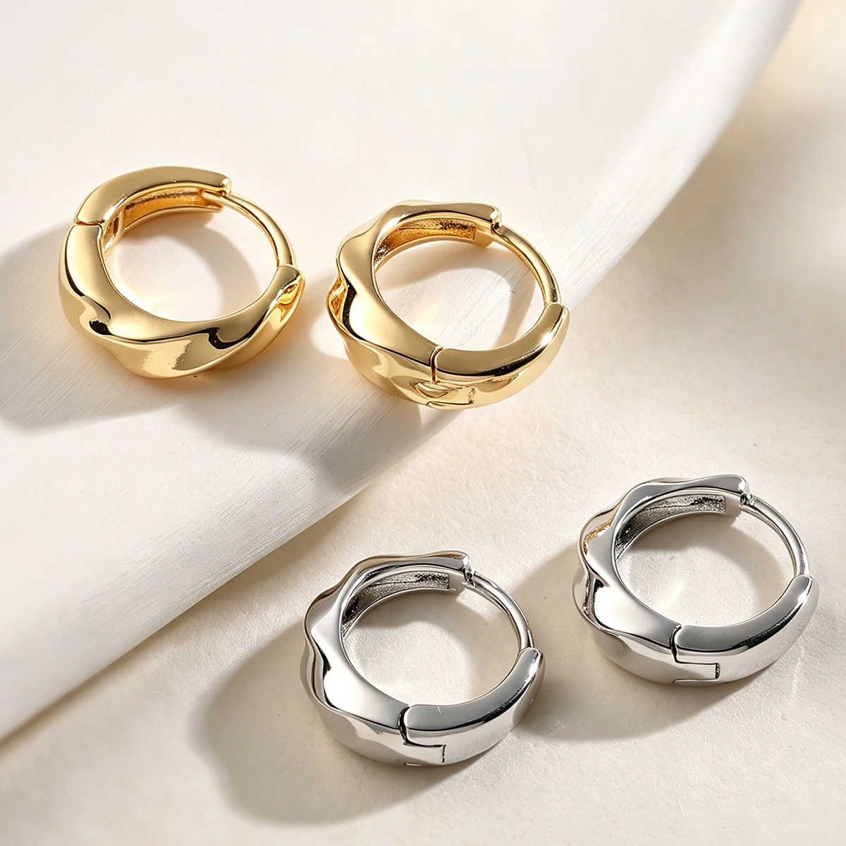 New 2 Styles Irregular Concave Convex Hammered Hoop Earrings Stainless Steel High Polished Minimalist Daily Office Ear Jewelry