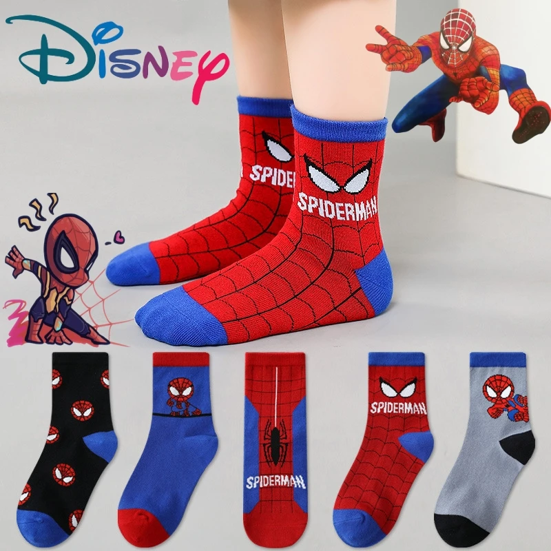 

5 Pairs/Lot Disney Spiderman Cartoon Socks Leggings Baby Autumn Winter New Cotton Socks Warm Mid-calf Socks for Boys 1-12 Years