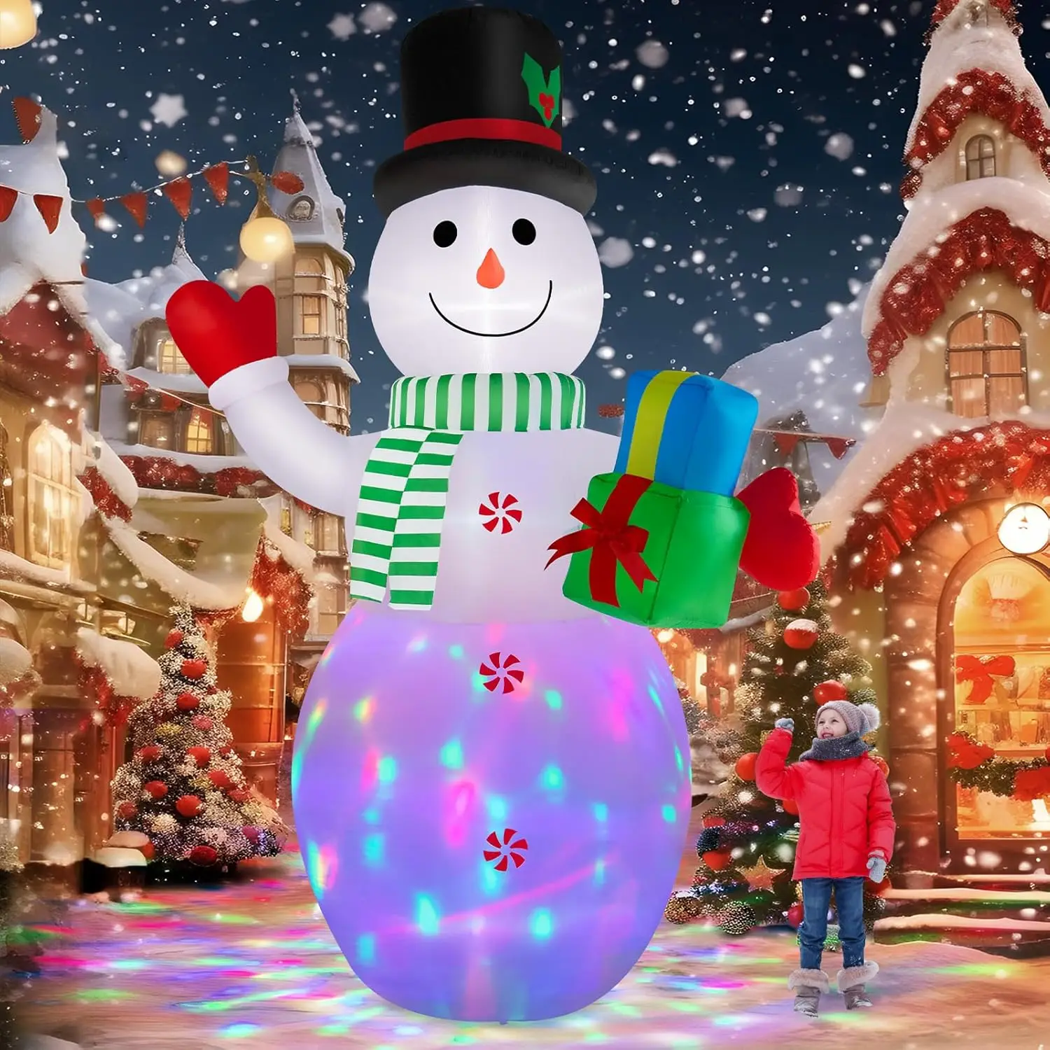 

12FT Christmas Inflatables Snowman Outdoor Decorations, Giant Christmas Blow Up Snowman Inflatable Christmas Decorations with Ro