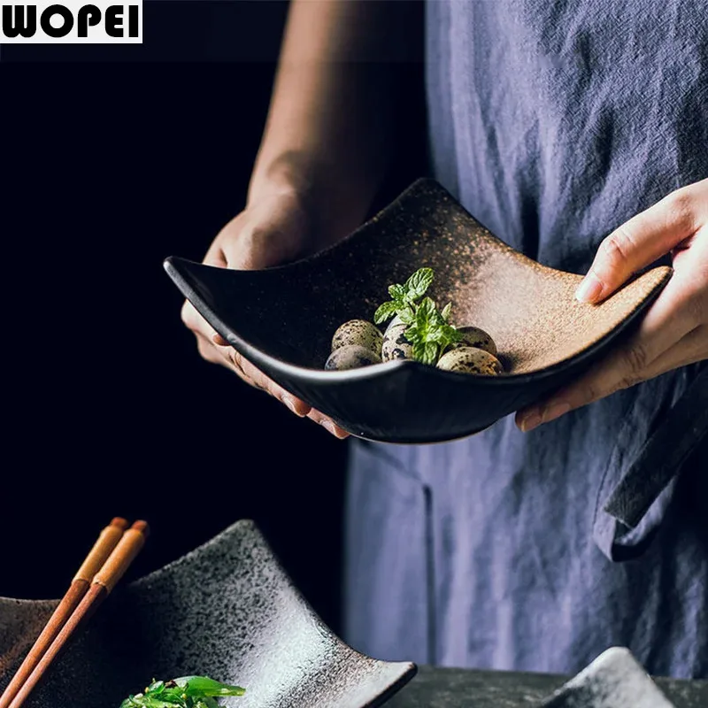 Japanese Irregular Ceramic Plate Retro Sushi Plate Dessert Snack Plate Sashimi Plates Serving Plates Molecular Cuisine Tableware