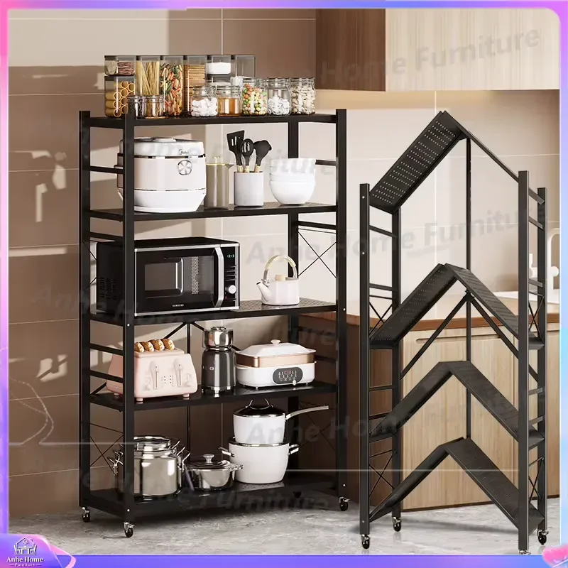 5 Tier Metal Storage Rack Foldable Wire Shelving Unit with Wheels Movable Organizer Shelf for Kitchen Garage Home Office