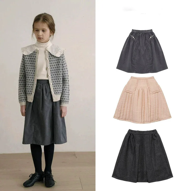 Girls Princess Dress 2026 Autumn Lou Kids Dress Collection of Girls' Quilted Corduroy Skirts Suit Winter Children Knit Sweaters