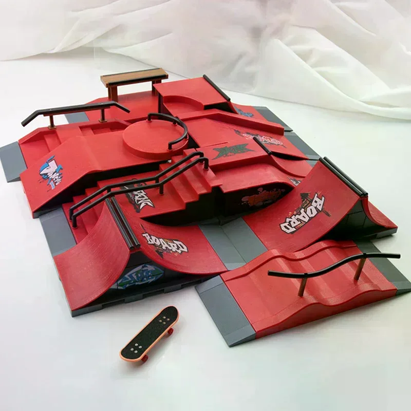 Emocionante juego de monopatín en miniatura con punta de dedo para niños, juego deportivo con dedos con accesorios de escena de rampa.