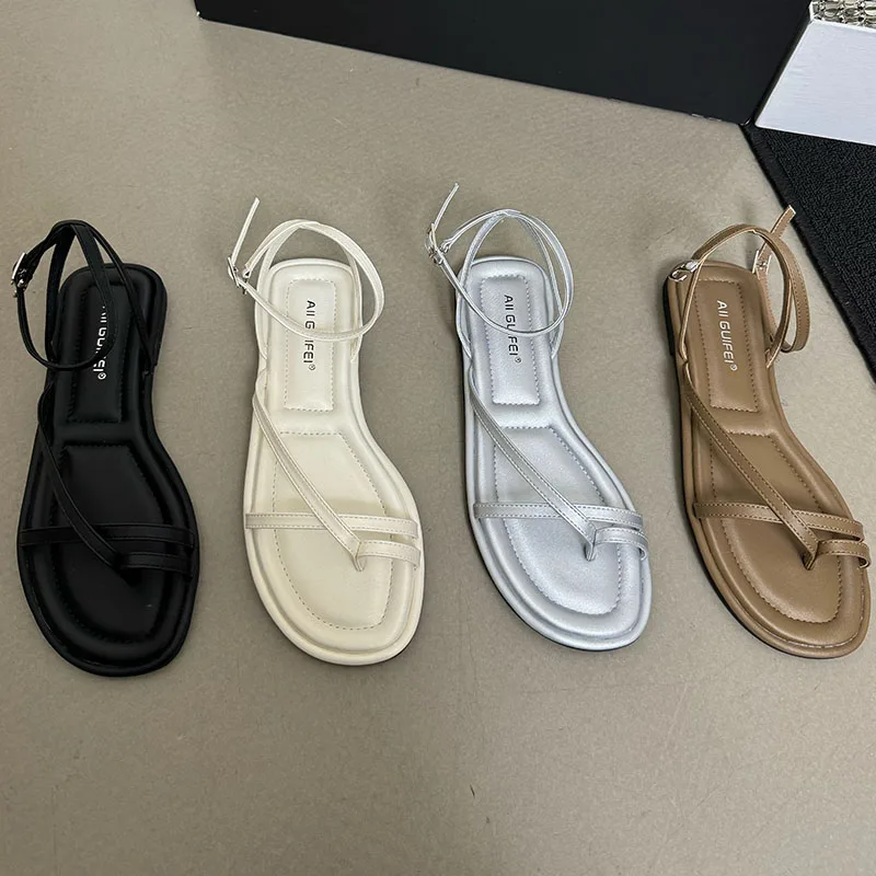 Fashion Buckle Strap Footwear Women Flats Sandals Shoes 2024 Summer Beach Female Casual Flip Flops Ladies Flat With Sandals