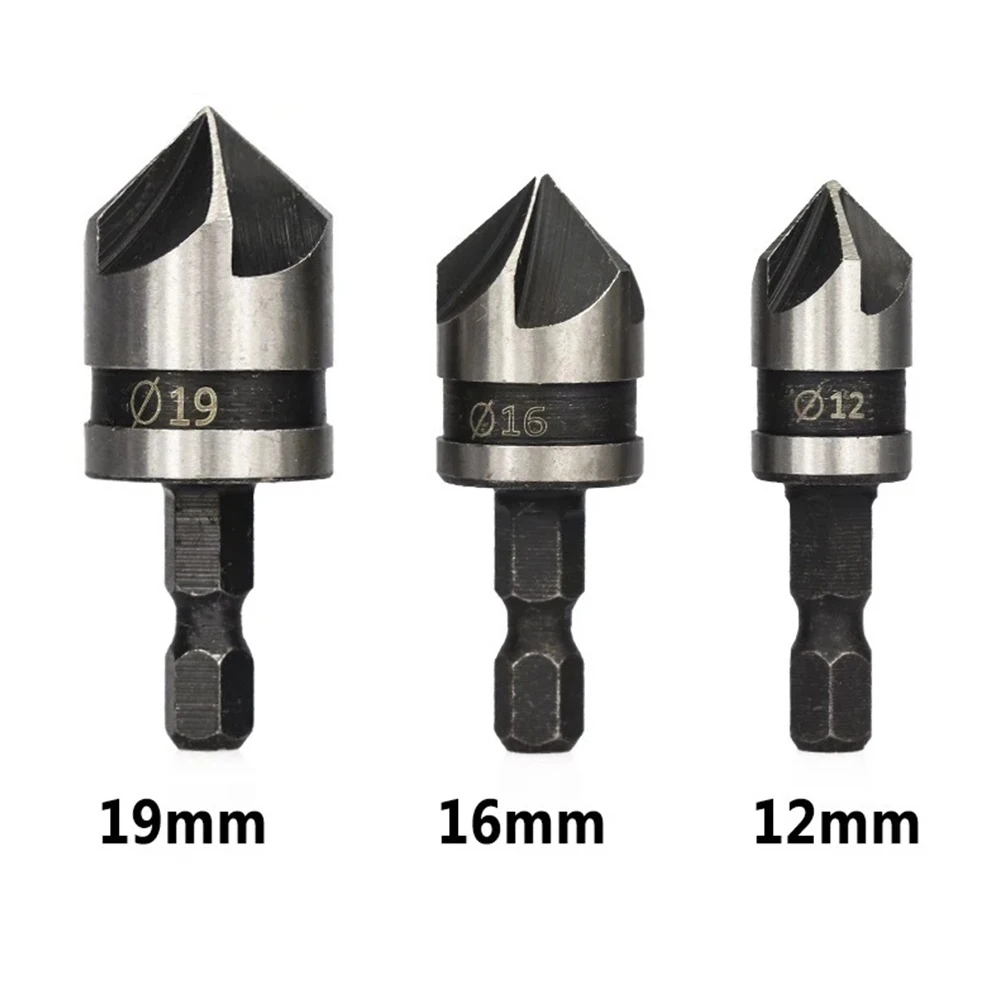 Countersink Drill Bit Shank Woodworking Carbon Steel Chamferer For Wood Metals Power Tools 12/16/19mm 90 Degree