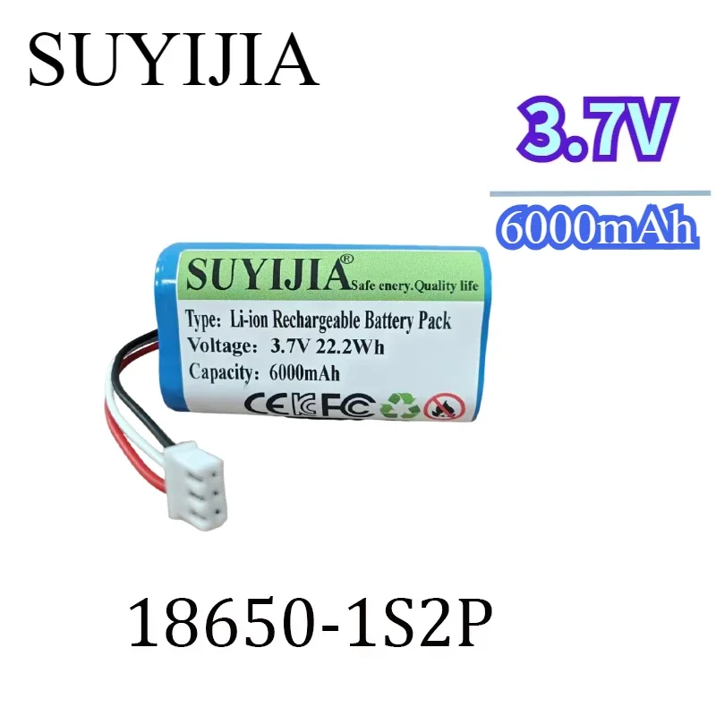 3,7V 6000mAh 18650 1S2P 6000mAh Batería De Litio Recargable Amplificador Placa De Protección Del Altavoz + Enchufe De XH-3P