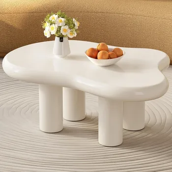 Image 39.37" Cloud Coffee Table, Modern Coffee Table with 4 Sturdy Support Legs, Small Coffee Table, Round Edge,2.67" Thick Tabletop