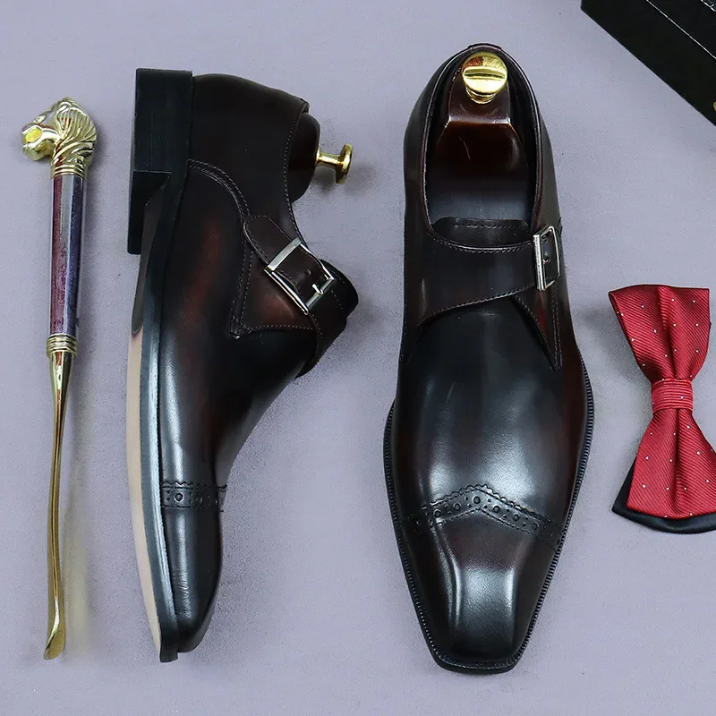 Vintage Mens Wedding Shoes Luxury Genuine Leather Handmade Fashion Elegant Comfortable 2026 Spring British Style Dress Shoes Man
