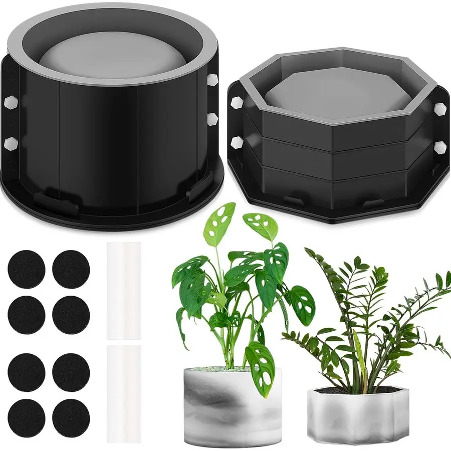 

2 Pack Silicone Concrete Planter Mold Large Concrete Planter Mold Round and Octagonal Flower Pot Making for DIY Homemade Succule