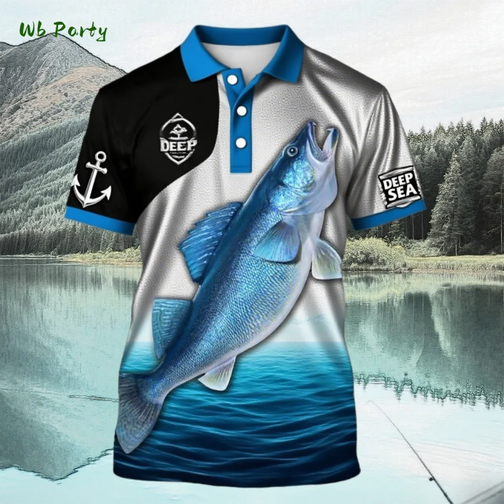 

Men's Clothing New Fishing Shirt Summer Men's Polo Shirt Fish Graphic O-Neck Oversized Top Outdoor Clothing Funny Polo Shirt Man