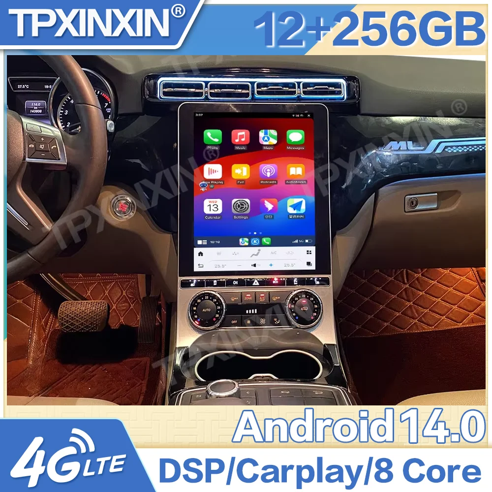 Android 14.0 Navigation 8+128GB Screen For Mercedes-Benz ML 2013-2015 Car Radio Stereo Carplay Auto Multimedia Ambient Lighting