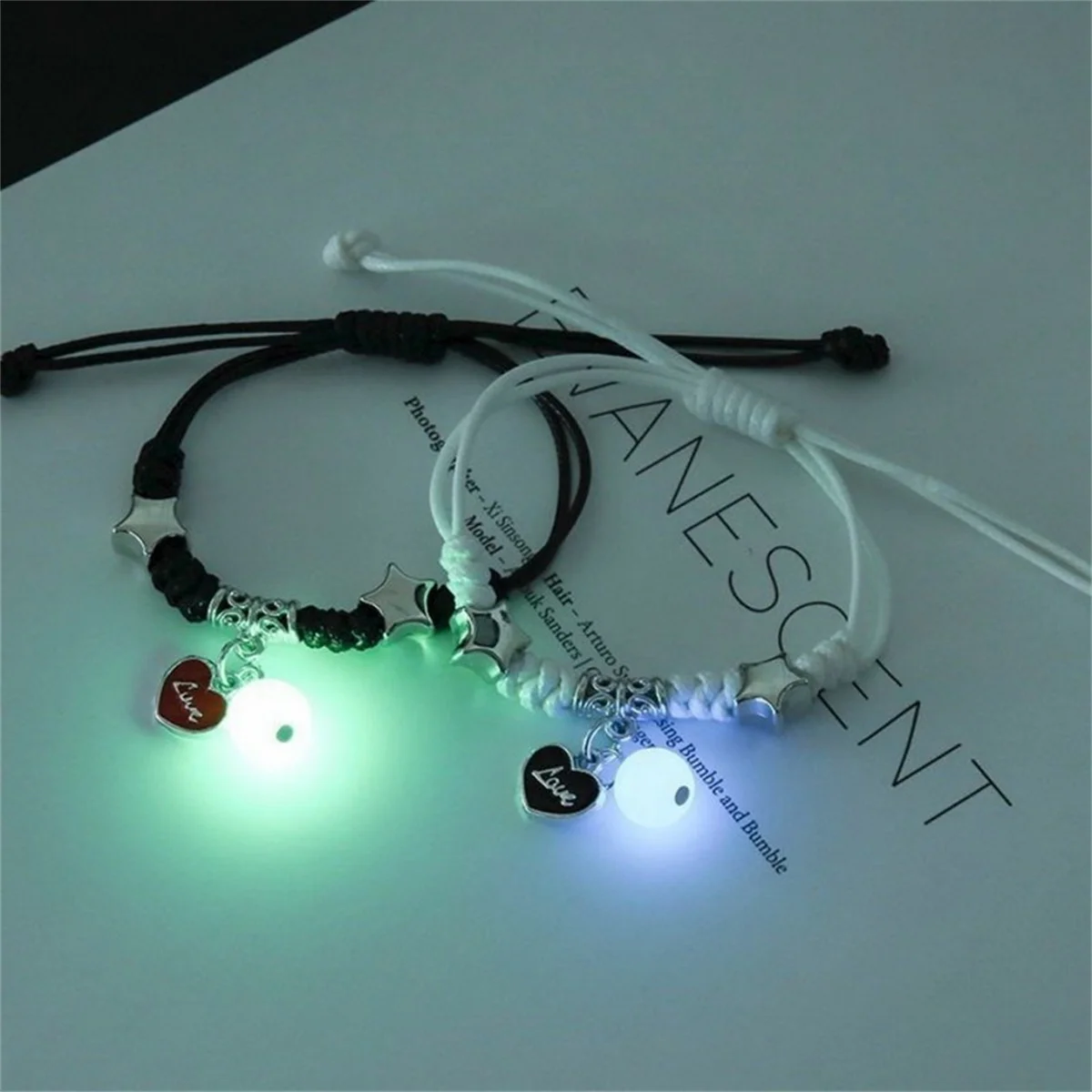 Mode Leuchtende Perlen Stern Paar Armband Für Frauen Männer Charme Katze Blume Herz Key Lock Kreuz Passenden Freund Armband Schmuck