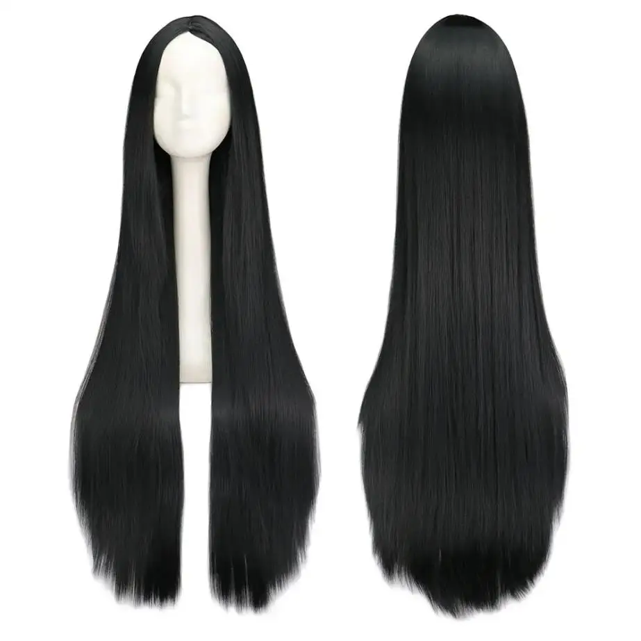 Parrucca bianca nera 100CM/40 pollici parrucche lunghe sintetiche resistenti al calore Costume di carnevale di Halloween Cosplay capelli lisci