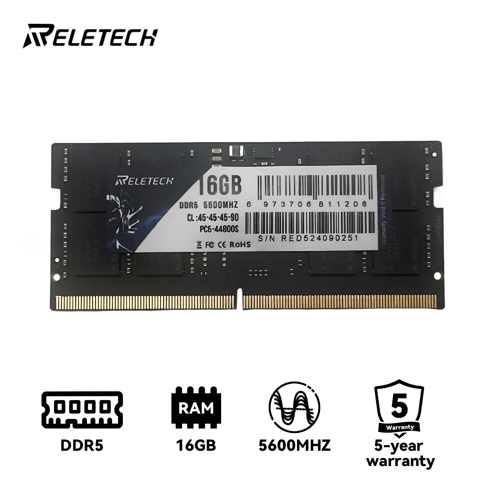 

DDR5 Ram 16 ГБ 32 ГБ Память для ноутбука 4800 МГц 5600 МГц CL45 1,1 В для ноутбука,memorias ram ddr5, Reletech Высокопроизводительная оперативная память