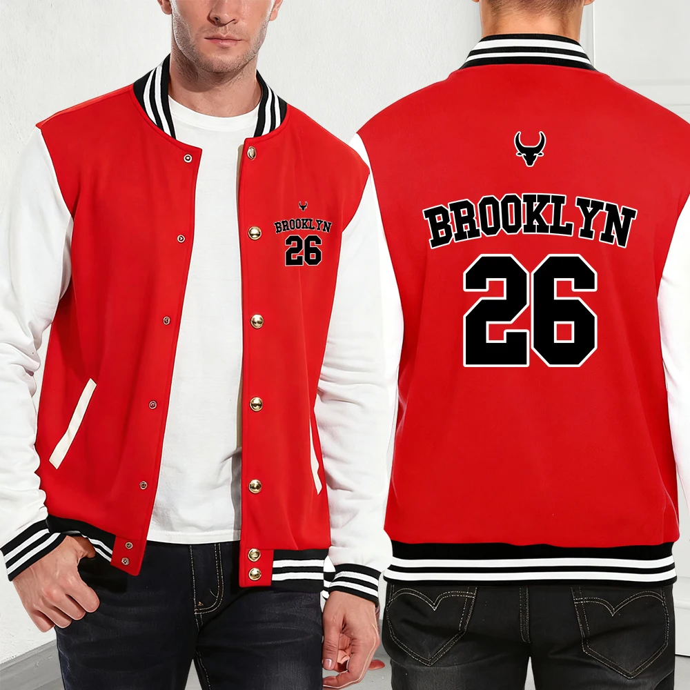 

Brooklyn 26 Letter Printing Cotton Baseball Jersey Mens Autumn Winter Thermal Coats Casual Pocket Jackets Fashion Male Clothes