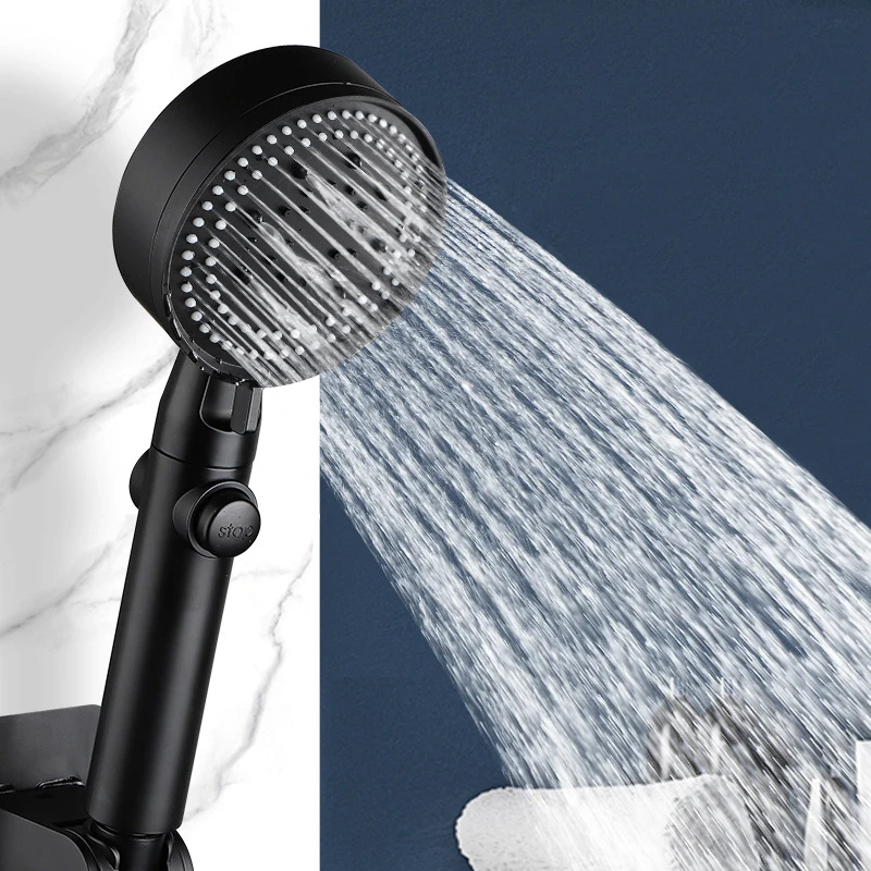 Black Shower Head Water Saving Adjustable High Pressure Shower One-key Stop Water Massage Eco Shower Bathroom Accessories