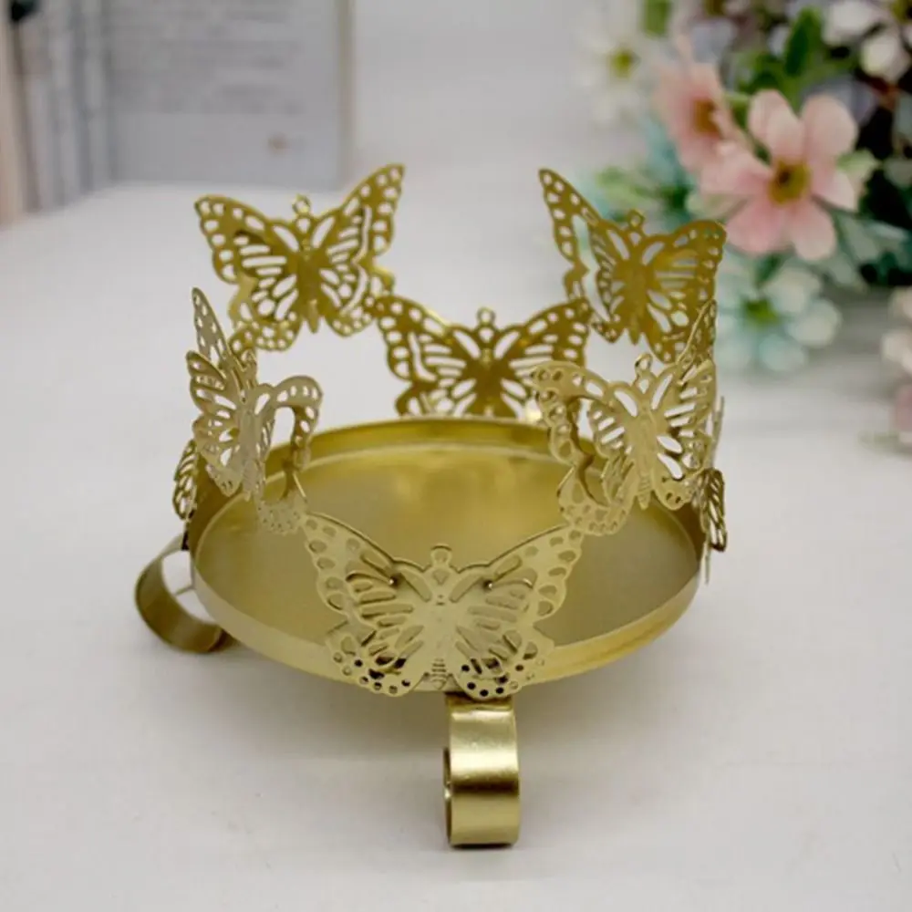 Candelabro único en forma de mariposa, Base estable triangular de lujo, luz de té de Metal, candelabro dorado romántico, suministros para fiestas