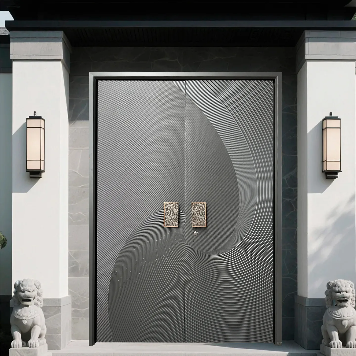 Customization Chinese Style Anti-Theft Villa Entrance Security Door With Stainless Steel And Carved Aluminum Construction