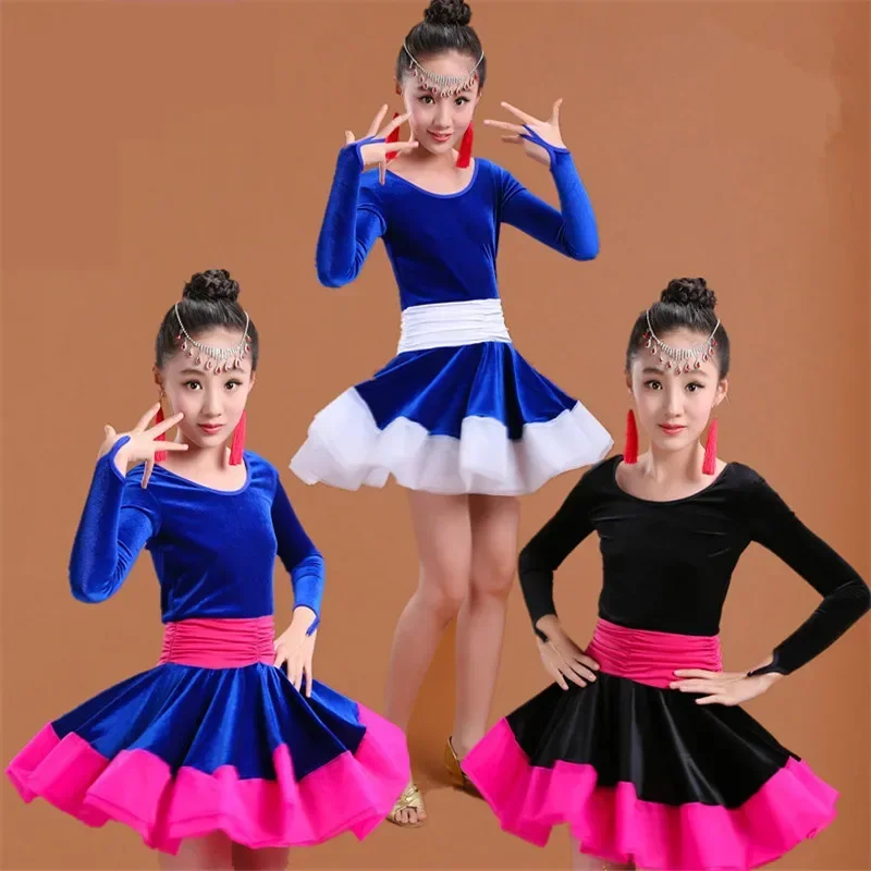 

Children Dress for Dancing 2021 Latin Dance Dresses for Girls Short Full Sleeve Salsa Tango Kids Dance Costume Skirt Ballroom