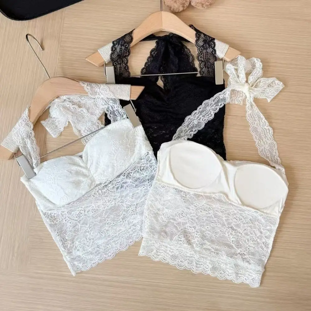 

Elegant Laced Up Lace Camisole Hollow Ruffled Hanging Neck Lace Corset Streetwear Slim Fit Suspender Vest Spring Summer