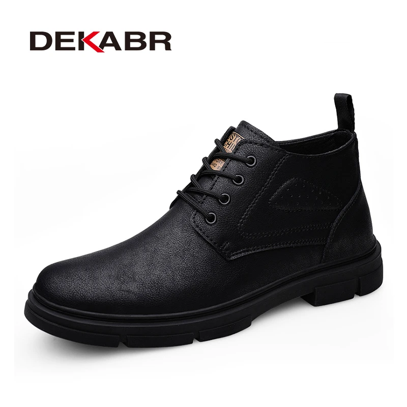 DEKABR Keep Warm Comfy Split Leather Ankle Boots Winter Men Boots Fashion Lace Up Shoes for Man Lightweight Casual Boots