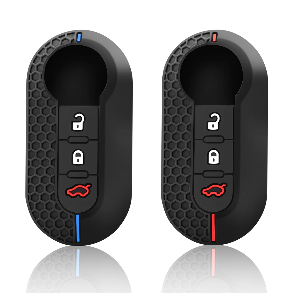 Picture 3: Silicone Car Key Fob Shell Cover for FIAT 500 500L 500X Abarth 3-Button Folding Key
