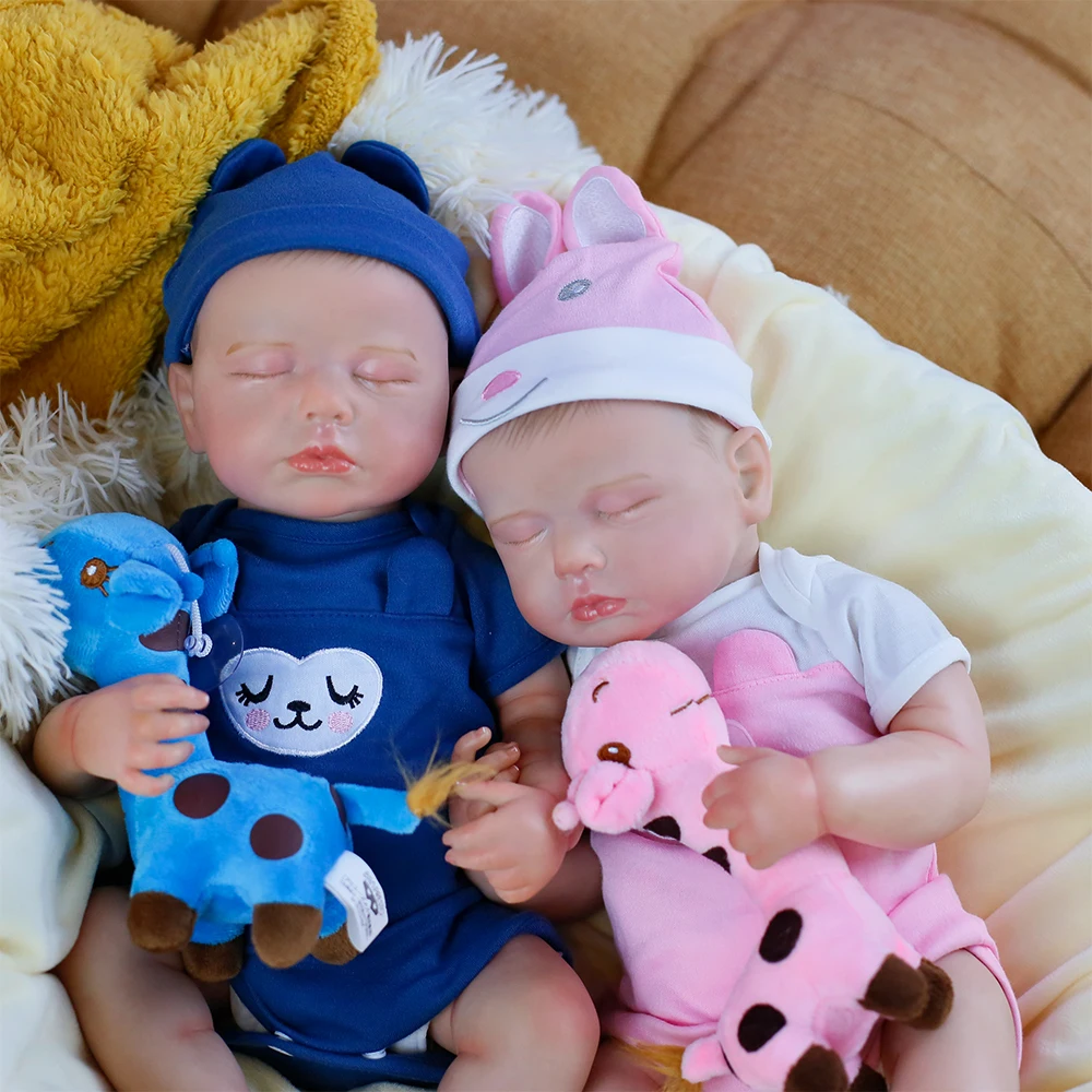 19-Zoll-Zwillinge, wiedergeborene Babypuppen, LouLou, Geburtstagsgeschenke für Mädchen und Jungen, lebensechte Silikon-Vinyl-Neugeborene, 3D-Haut, sichtbare Adern, DIY-Spielzeug