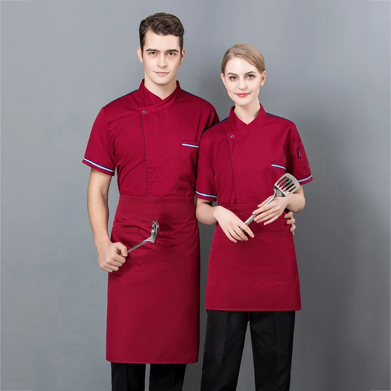 Catering Uniform Short Sleeve Men's Chef Coat Kitchen Work Jacket Hotel Cooking Shirt Women Waiter Bakery Restaurant Clothes