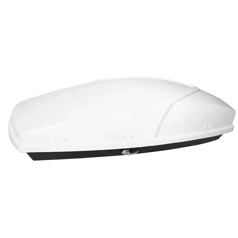 

White car rooftop luggage box