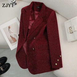 ZJYT Women's Corduroy Jackets Autumn Winter New Coats Turn Down Collar Vintage Thick Outerwears Female Blazers Large Size Casual