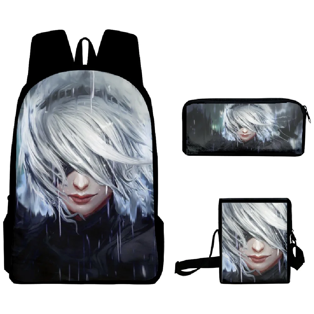 NieR Automata 3D Print Mochila, mochila escolar do aluno, mochila, bolsa de ombro inclinado, estojo, popular, na moda, 3 peças por conjunto