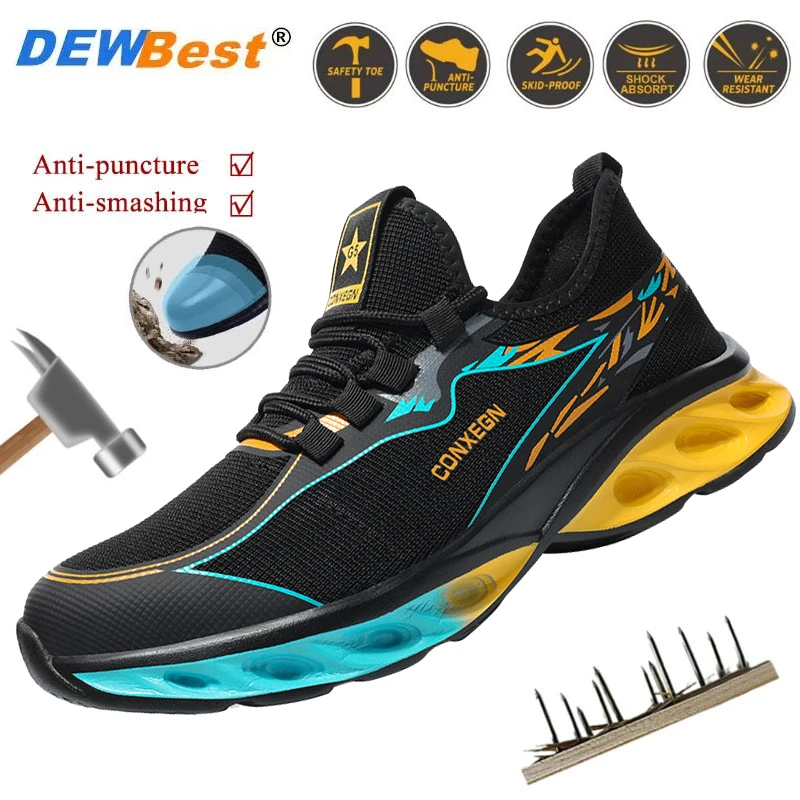 Mens Comfortable Safety Shoes Protective Steel Toe Shoes Anti-slip Anti-smash Anti-spike Lightweight Work Protective Shoes