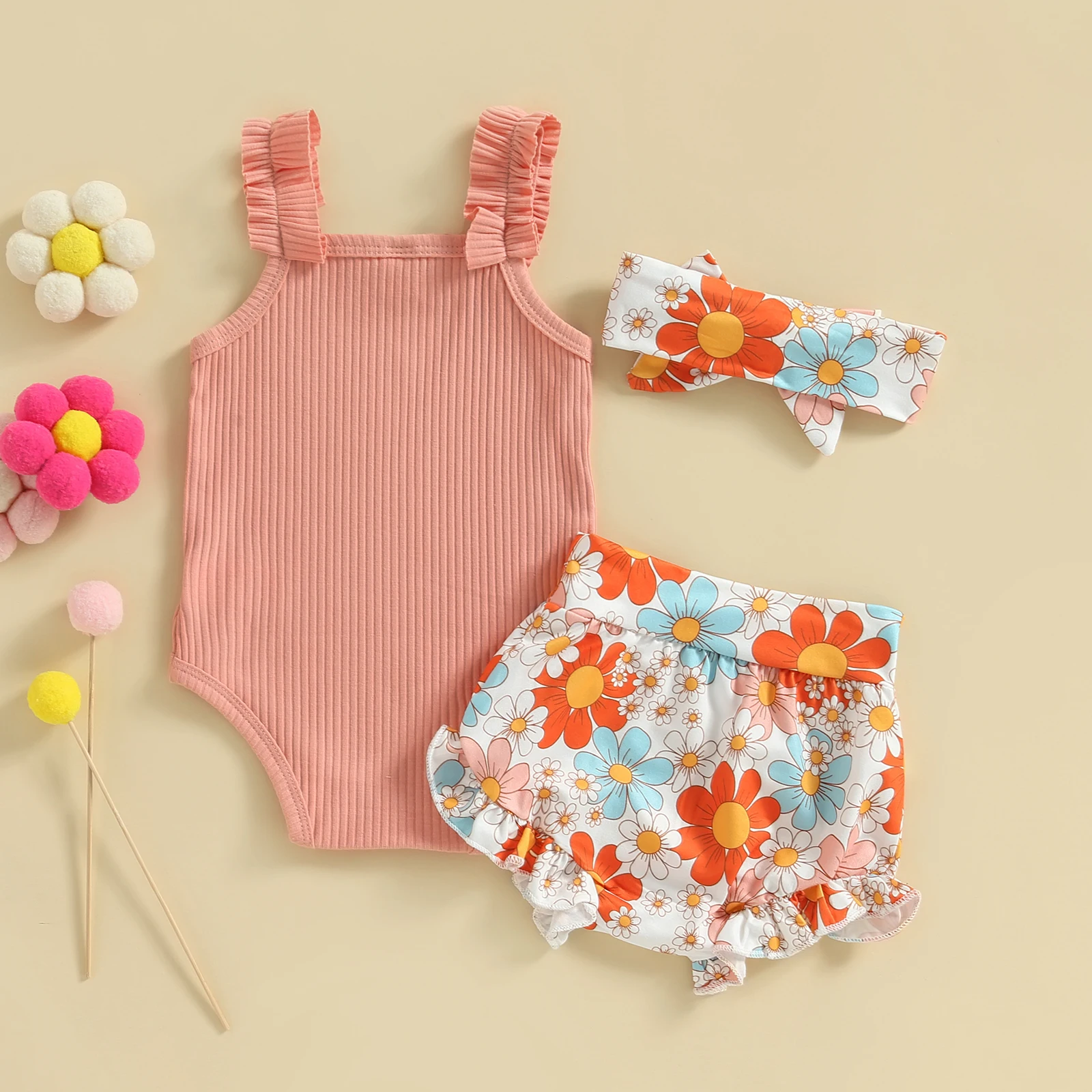 MA & BABY-Ensemble de vêtements pour bébé fille de 0 à 18 mois, combinaison en tricot pour nouveau-né, short à imprimé floral, bande de sauna, tenues, vêtements d'été