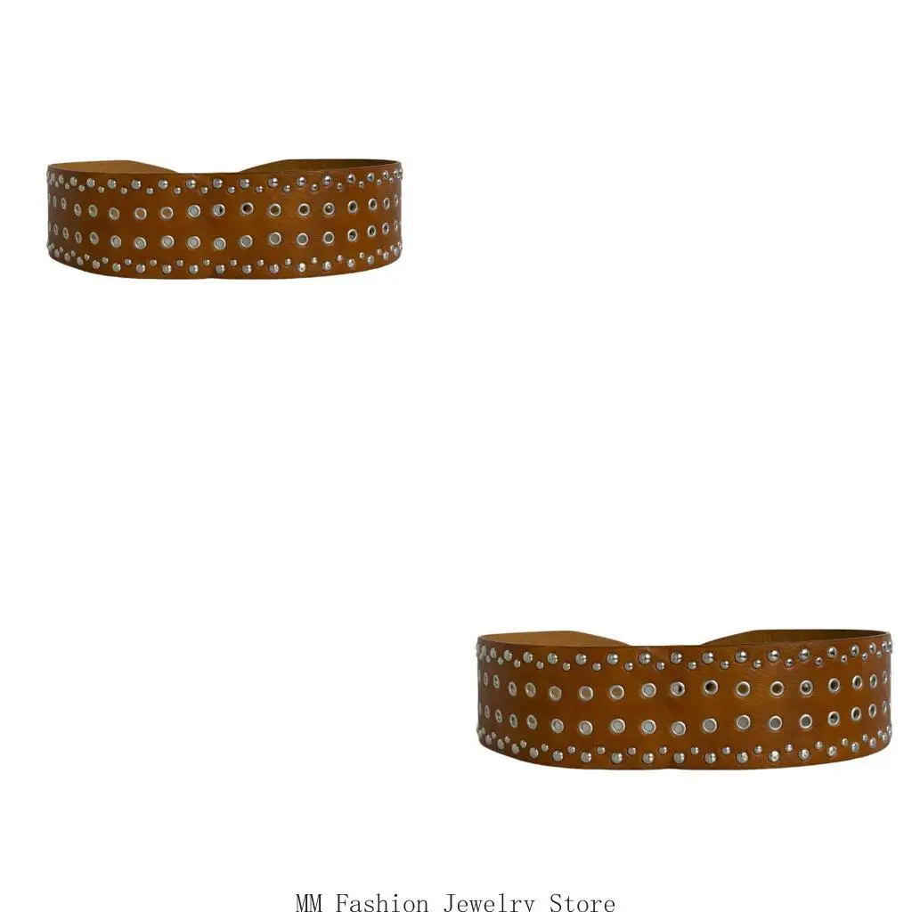 Ceinture cloutée bohémien pour femmes, matériau PU léger, longueur réglable, D0UB