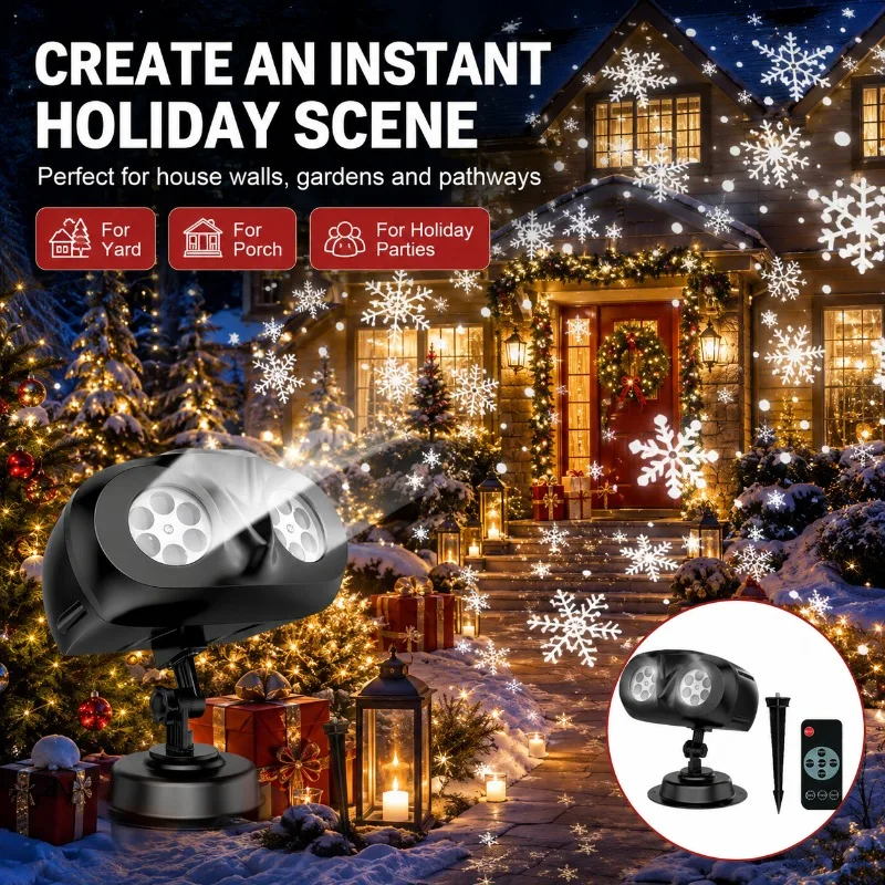 Remote Control LED Christmas Snowflake Projector Light Waterproof Outdoor Rotating Snow Projection Lamp Xmas Home Decor