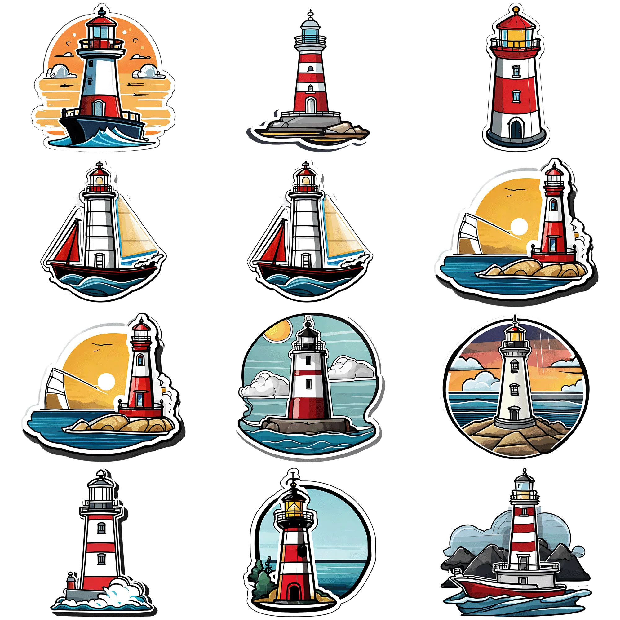 50 pcs Navigation Lighthouse Cartoon Stickers Whimsical and Colorful 50 Pieces Stickers for Decoration