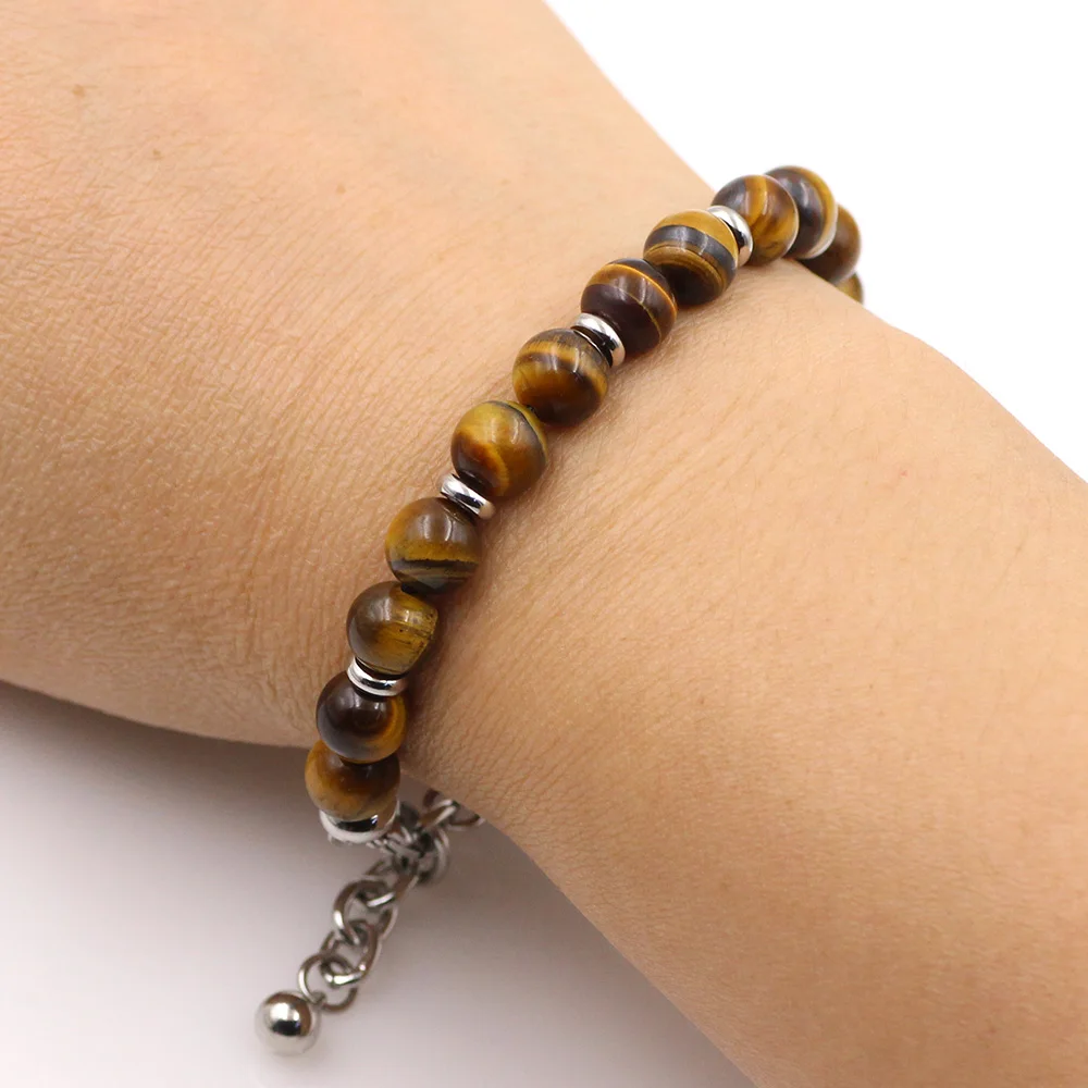 8 مللي متر خرزات عين النمر الفولاذ المقاوم للصدأ سلسلة الملونة الحجر الطبيعي حبلا أساور الرجال النساء سوار حلية الذكور مجوهرات هدايا