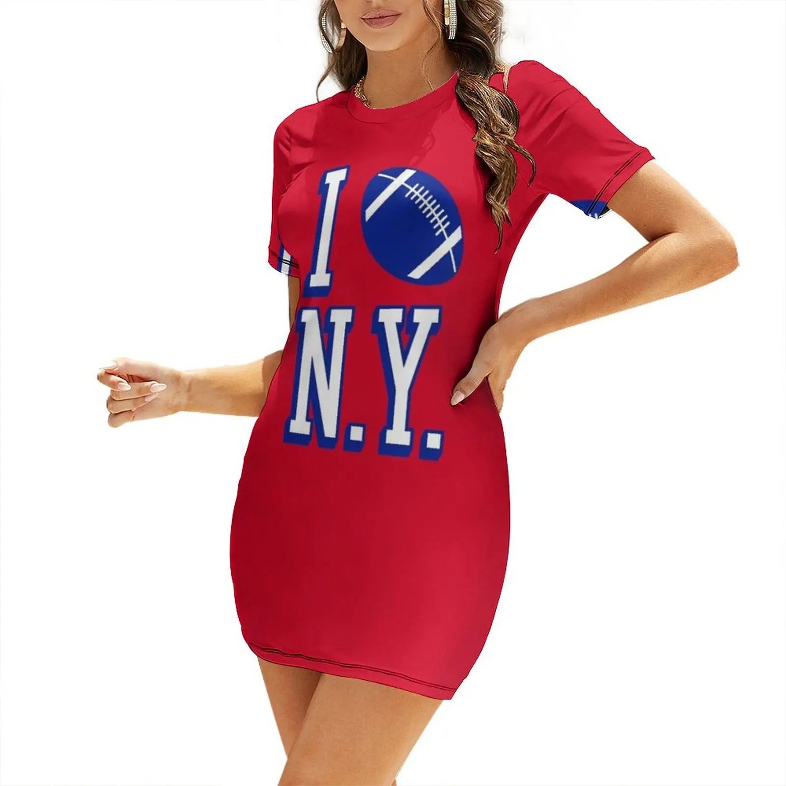 

I Love N Y Football - Red Short Sleeved Dress dress for women summer summer woman dress 2025