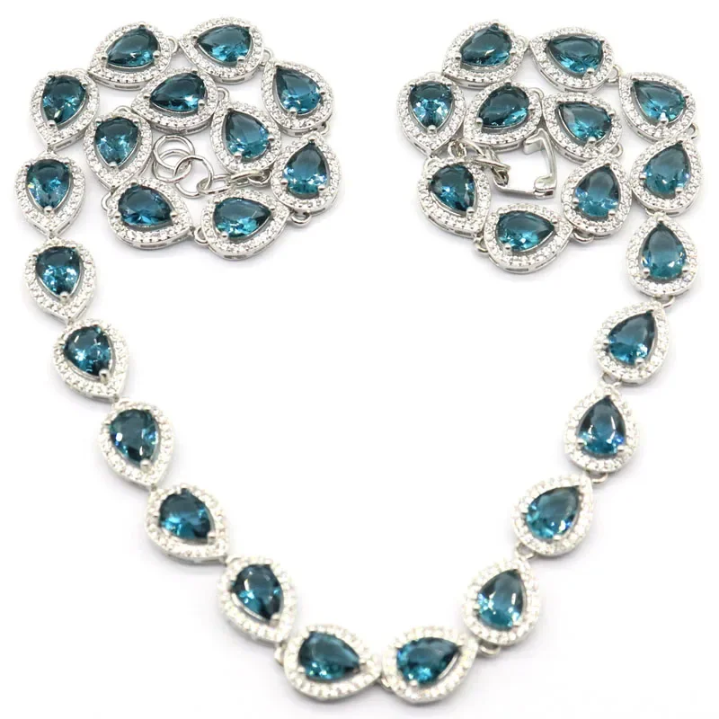 

37g 925 SOLID STERLING SILVER NECKLACE Dazzling London Blue Topaz Rainbow Mystic Topaz CZ Women Wedding 18.5in