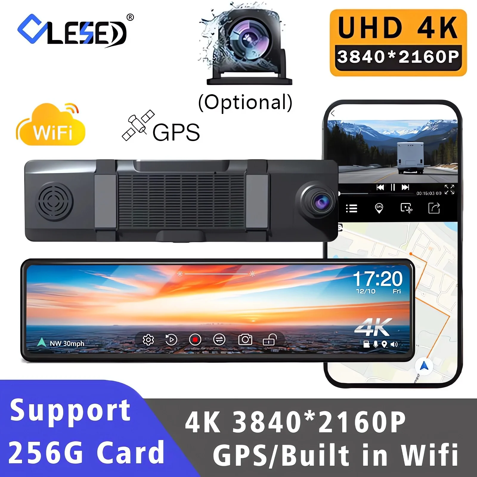 11.26 "4K 2160P جهاز تسجيل فيديو رقمي للسيارات GPS WIFI مرآة داش كام عدسة مزدوجة داشكام IPS شاشة كاميرا السيارة محرك مسجل تيار مرآة الرؤية الخلفية #1