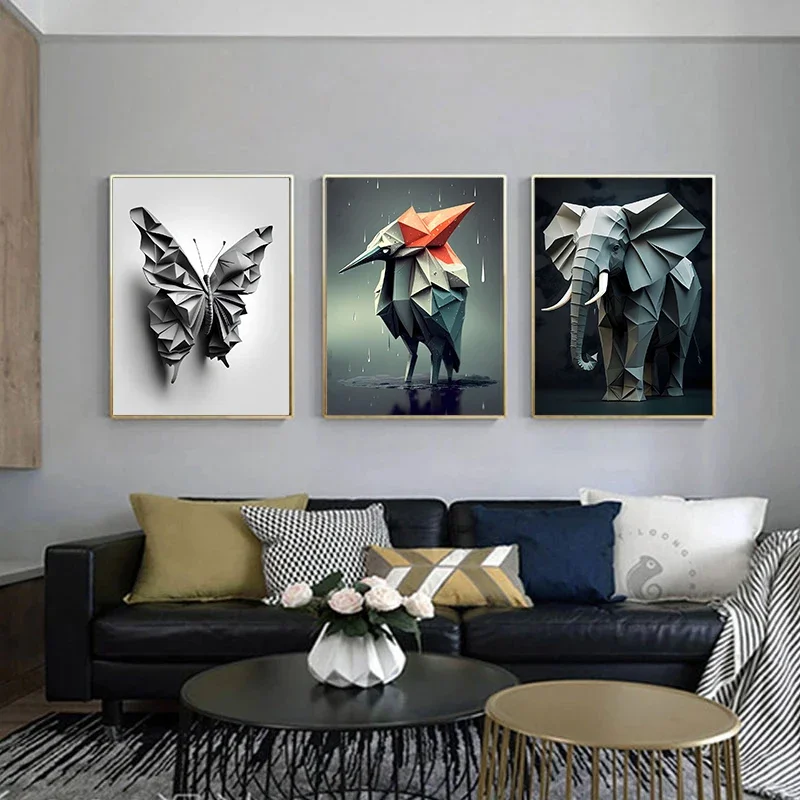 Animal Origami Art Posters Abstract Canvas Painting Wall Print Lion Butterfly Elephant Reindeer Picture Living Room Home Decor