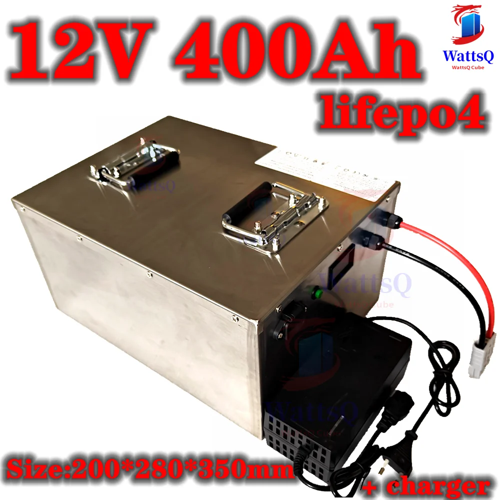 

Waterproof 12V 400AH Lifepo4 lithium batterie BMS 4S for 1500w Golf Carts Solar Storage inverter boat Car speaker + 20A charger