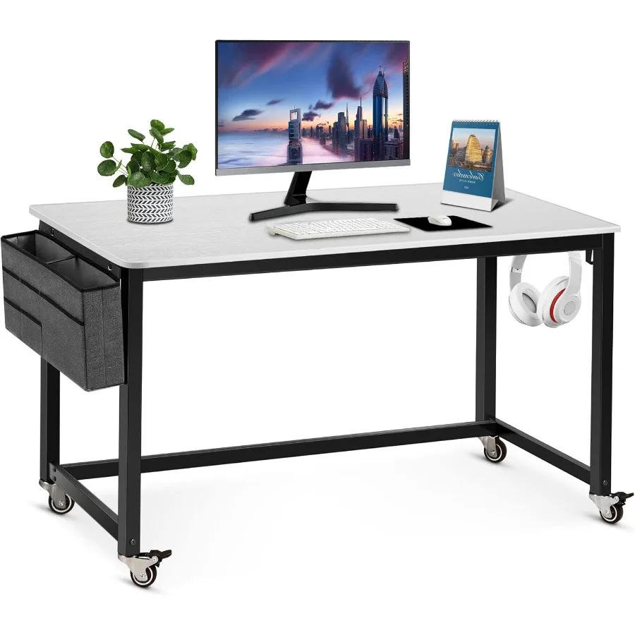 Rolling Computer Desk with 4 Smooth Wheels Simple Style Mobile Writing Desk Home Office Study Table Movable Workstation with Me