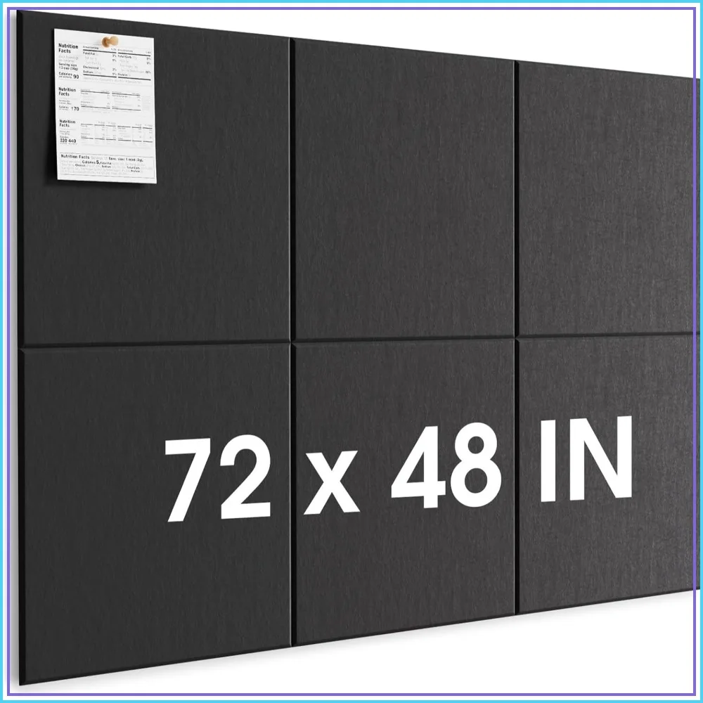 

Extra Large Cork Board 72" x 48", Black Bulletin Board, 6 Pack Felt Wall Tiles with Pushpins, Office Pin Board