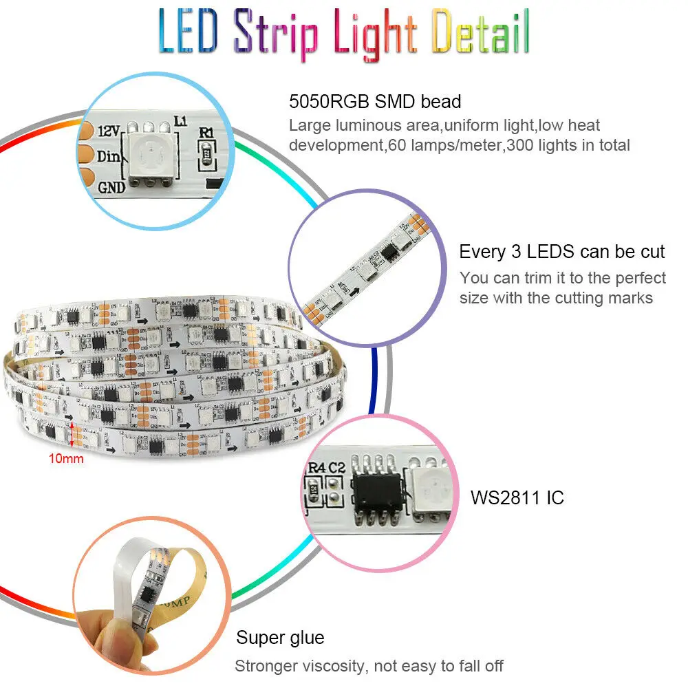 65.5ft/20m TUYA Dreamcolor LED Strip Lights 60LEDs/M RGBIC WS2811 Light Strip Flexible Tape Work with Alexa Google Assistant