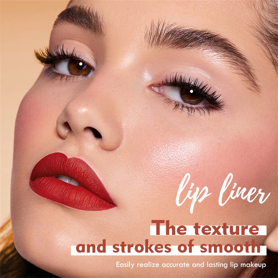 12 สี Velvet Matte ลิปสติก & Liner Red Contour Tint ลิปสติก-กันน้ํา,สวมใส่ยาวนาน,ของขวัญในอุดมคติ