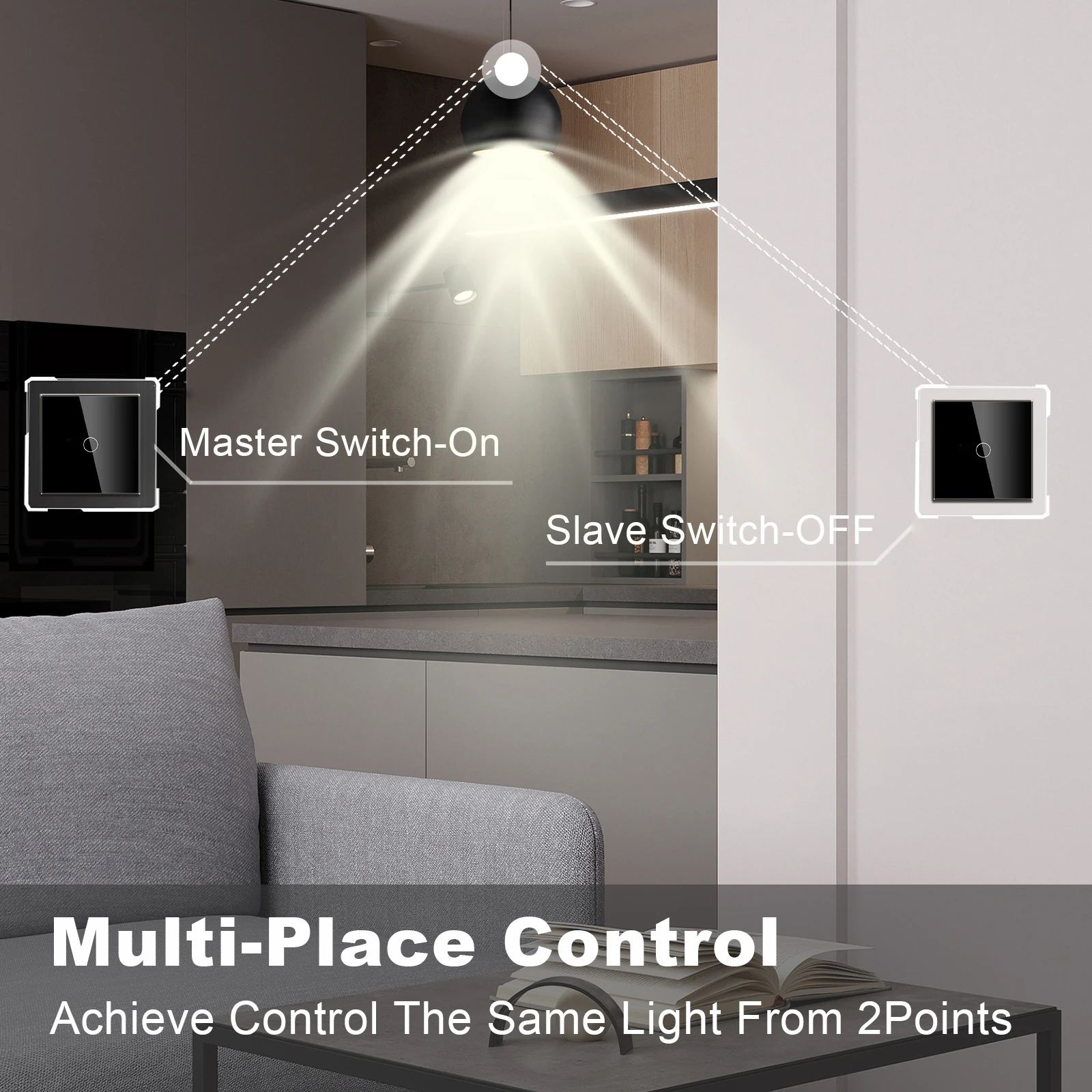 Bseed 3 Packs EU Standard 1Gang 3Way Touch Light Switch Black White With Crystal Glass Panel Wall Switches For Stairs Light