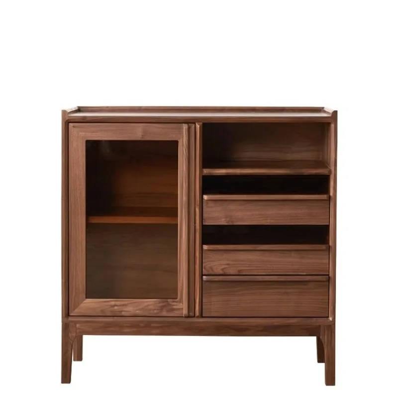 Black walnut solid wood dining side cabinet, modern simple restaurant multi-functional storage cabinet, household tea cabinet