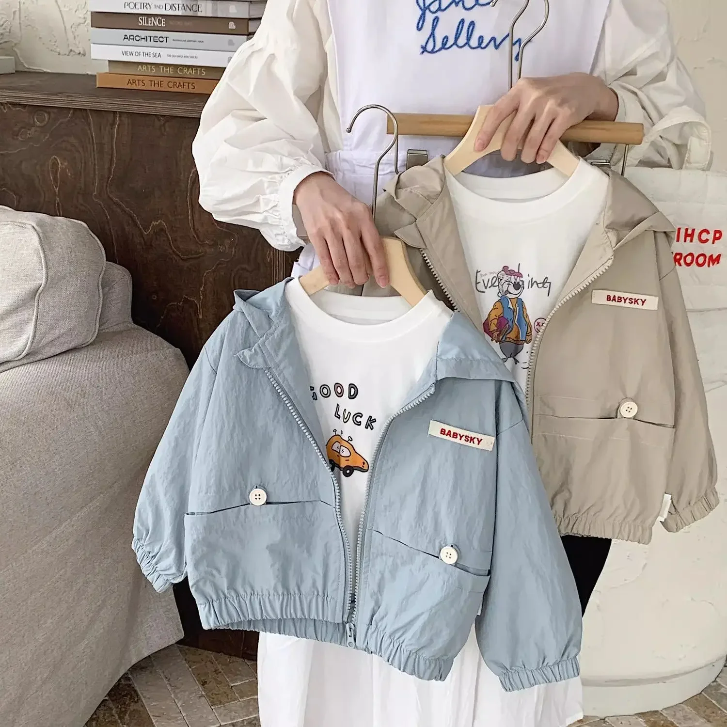 Spring Autumn Kid Boys Hooded Jackets Zipper Solid Color Long Sleeve Children Boys Windbreak Casual Exterior Students Boys Coats